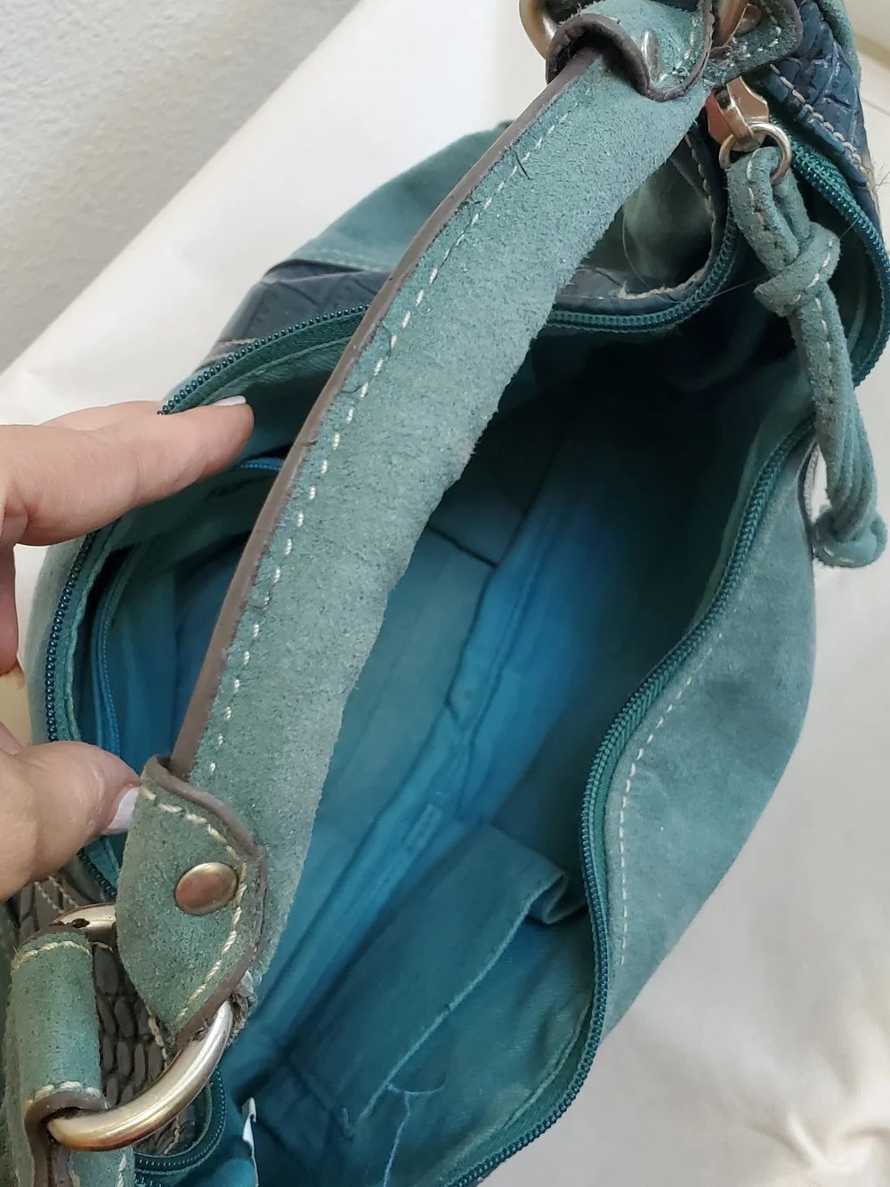 Rampage Green Suede & Croc-Texture Hobo Bag